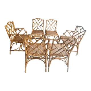 Italian Vintage Rattan Chippendale Style Dining Chairs, Set of 6 After Dal Vera For Sale