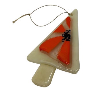 Vintage 1970’s Signed Studio Art Glass Mid Mod Abstract Fusion Tree Hanging Ornament For Sale