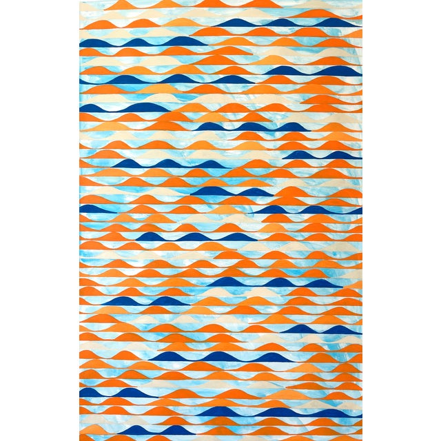 Wave Design Painting With Orange and Blue For Sale