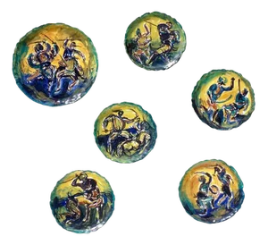 Italian Decorative Ceramic Plates by Luigi Caldanzano for MGA, 1950s, Set of 6