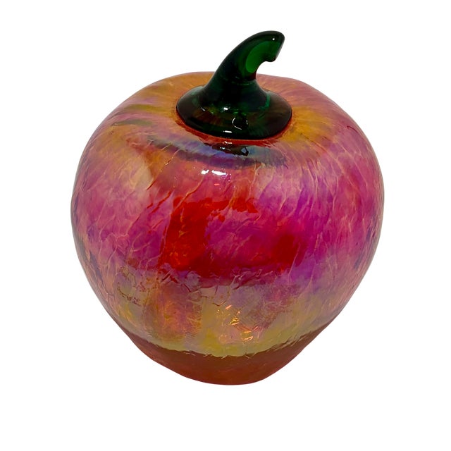 Hand-Blown Iridescent Art Glass Apple Paper Weight For Sale In Los Angeles - Image 6 of 9