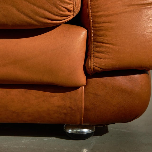 Brown Leather Sofa and Lounge Chairs, 1970s, Set of 3 For Sale - Image 17 of 18