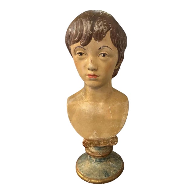 A Neo Classical Revival Hand-Painted Sicilian Terracotta Bust of a Young Boy For Sale