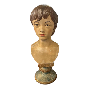 A Neo Classical Revival Hand-Painted Sicilian Terracotta Bust of a Young Boy