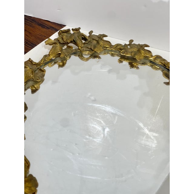 Metal French Vintage Gilt Bronze Mirrored Vanity Tray or Plateau. For Sale - Image 7 of 10