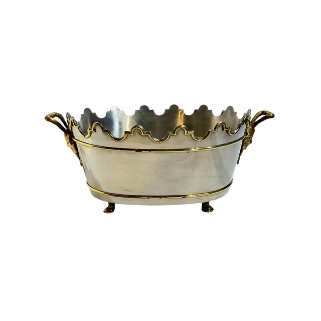 Mid 20th Century Neoclassical Silver Plate & Brass Rafraichissoir Wine Cooler / Montieth Ice Bucket With Lion Mask Handles For Sale - Image 10 of 16