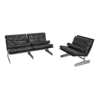 Vintage Leather Sofa and Bo-561 Chair by Preben Fabricius & Jørgen Kastholm, 1960s, Set of 2 For Sale