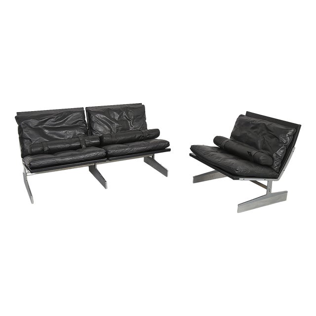 Vintage Leather Sofa and Bo-561 Chair by Preben Fabricius & Jørgen Kastholm, 1960s, Set of 2 For Sale