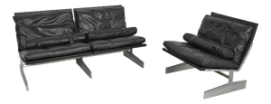 Vintage Leather Sofa and Bo-561 Chair by Preben Fabricius & Jørgen Kastholm, 1960s, Set of 2