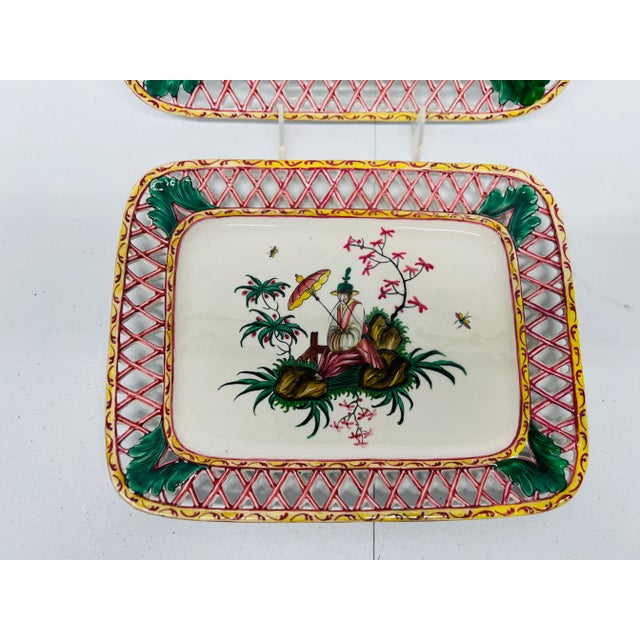 Antique French Faience Chinoiserie Decorated Pierced Platters C.1880 For Sale - Image 4 of 7