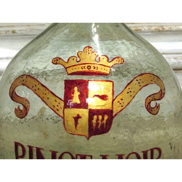 Wood Hand Painted Antique Demi John Bottle From Normandy, France, ‘Pinot Noir’, Original Crate For Sale - Image 7 of 9