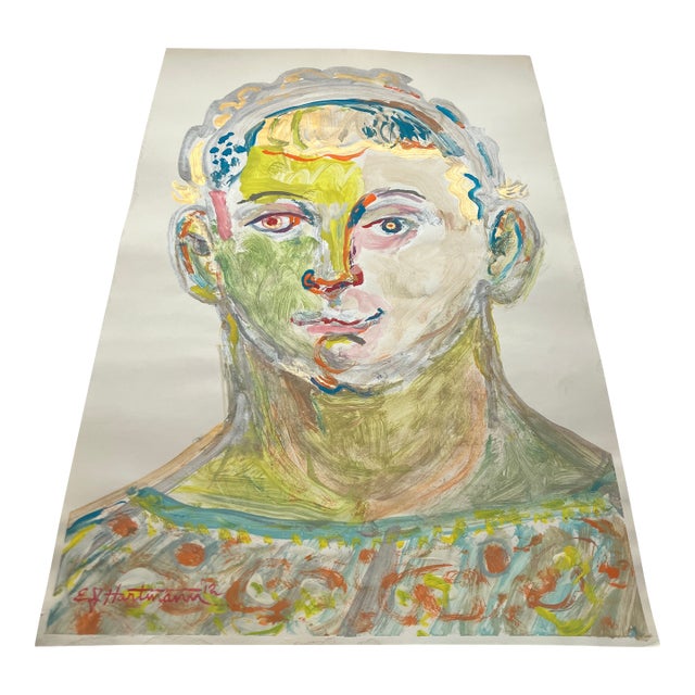 Contemporary Original E.J.Hartmann Abstract Portrait Painting Signed For Sale