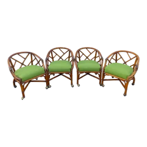 Henry Link Bamboo & Rattan Chippendale Style Accent Chairs -Set of 4