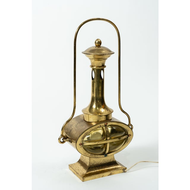 1920s Antique Brass Maritime Ships Lamp with Oval Glass Shade, 1890s For Sale - Image 5 of 5