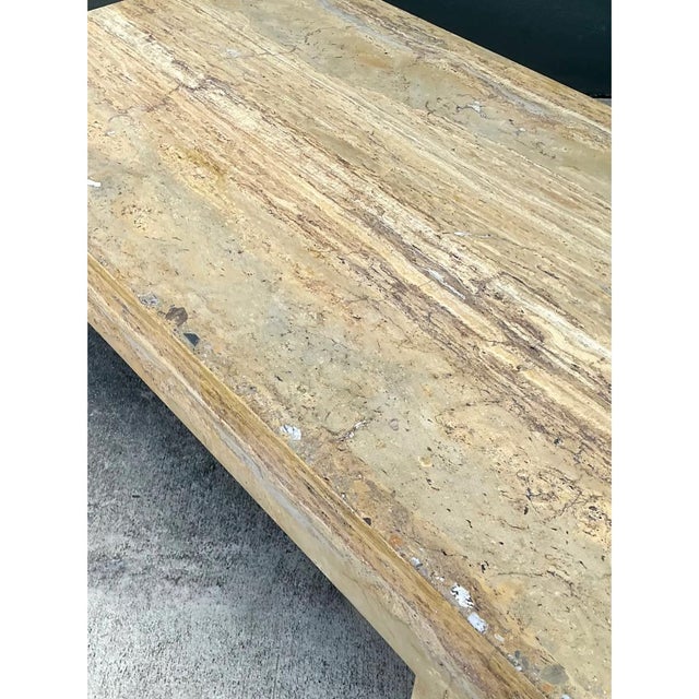 Vintage Monumental Travertine Parsons Coffee Table For Sale In West Palm - Image 6 of 13