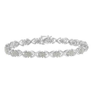 .925 Sterling Silver 1-1/2 Cttw Diamond Cluster X Link 7" Tennis Bracelet (I-J color, I3 clarity) For Sale