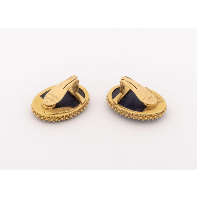 Navy Blue Lalaounis 18k Yellow Gold and Lapis Earrings For Sale - Image 8 of 10