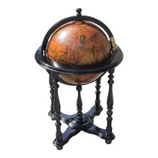 French Mid-Century Solid Mahogany World Globe Bar For Sale