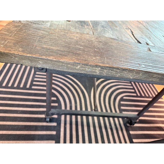 Vintage Restoration “Flatiron” Dining Table Reclaimed Elm Barn Wood Door & Iron Trestle/Casters For Sale - Image 12 of 12