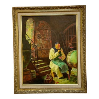 Original Wine Cellar Painting - Signed by R. Schwarz 1990 For Sale