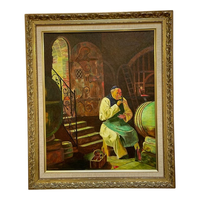 Original Wine Cellar Painting - Signed by R. Schwarz 1990 For Sale
