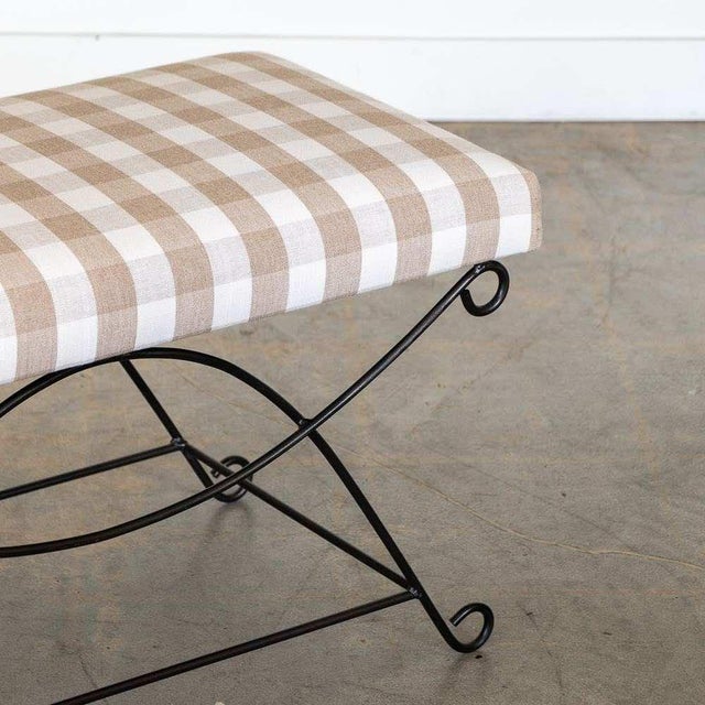 Panoplie Iron Loop Bench, Tan Gingham For Sale - Image 10 of 10