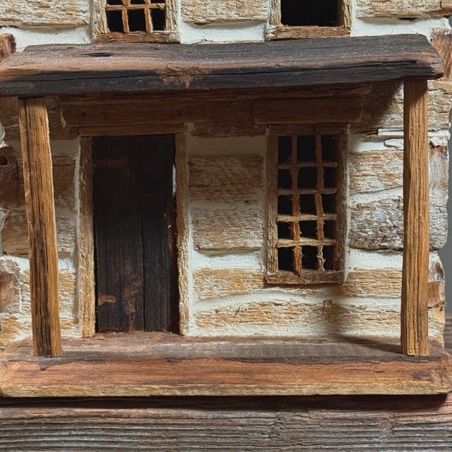 Wood Vintage Folk Art Handmade Two-Story Country Home Model For Sale - Image 7 of 10