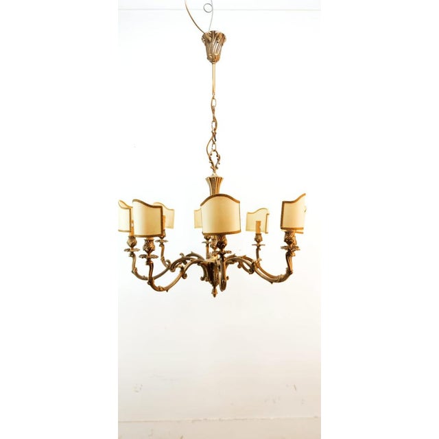 Brown Vintage Chandelier with Parchment Fans For Sale - Image 8 of 18