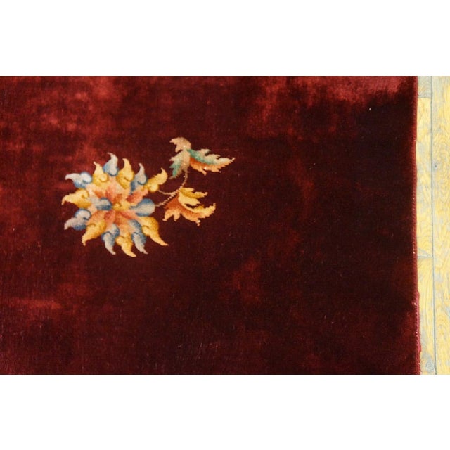 1920s Red Minimalist Antique Chinese Art Deco Rug 9' X 11'4" Handknotted Wool Carpet For Sale - Image 4 of 7