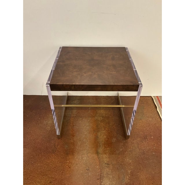 Stylish Revelation Apparition End Tables - Pair. Dark burlwood, arcylic sides, gold accents. Original Retail $2235 each....