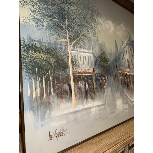Ivory Large 60x48 Vintage Vanguard Studios Lee Reynolds Textured Chicago Cityscape Impasto Oil Painting, Mid-Century Modern For Sale - Image 8 of 12