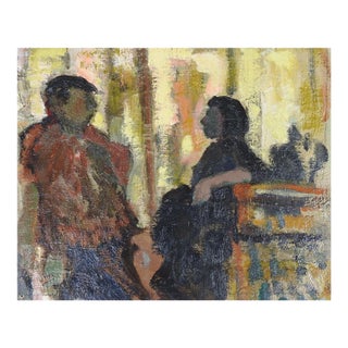 Mid 20th Century Impressionist Couple in Conversation Painting For Sale