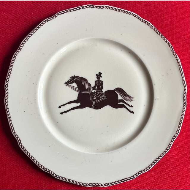 Large French Paris Porcelain Art Deco Charger Plate With Equestrian Silhouette of Horse & Rider Manner of Gio Ponti Signed Primavera For Sale - Image 4 of 6