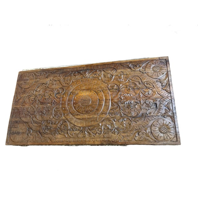 Bring soulful character and artisanal beauty into your home with this vintage dark wood lotus carved wall panel,...