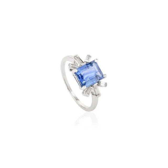 Not Yet Made - Made To Order 1.5 Ctw Emerald Cut Blue Sapphire Diamonds Wedding Ring Size 6 For Sale - Image 5 of 9