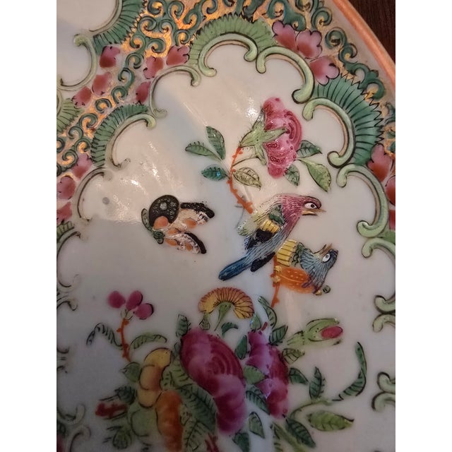 Ceramic Antique Chinese Porcelain Set of Six Rose Canton Plates For Sale - Image 7 of 17