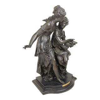 Patinated Bronze Pair on Mounted Wooden Base For Sale