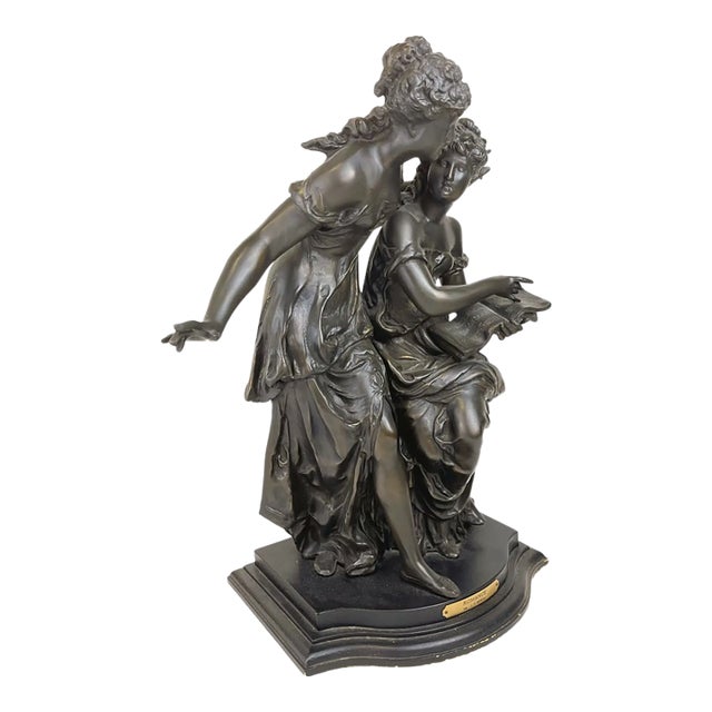 Patinated Bronze Pair on Mounted Wooden Base For Sale