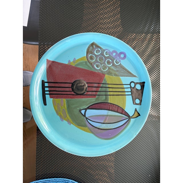Red Large Plate with Cubist Decoration by Janou Pitons for the Breton Artistic Earthenware Factory of Porcin, 1950 For Sale - Image 8 of 10