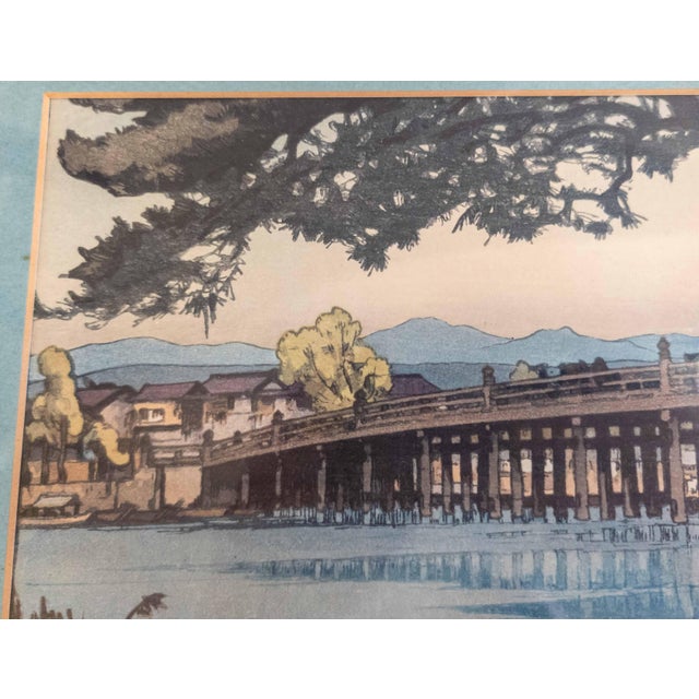 1930's Japanese Ukiyo-E Woodblock Print of Seta Bridge by Hiroshi Yoshida For Sale - Image 10 of 16