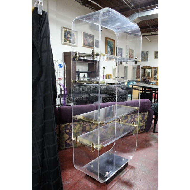 1970s Charles Hollis Jones Lucite and Brass Shelving Wall Unit For Sale In Detroit - Image 6 of 7