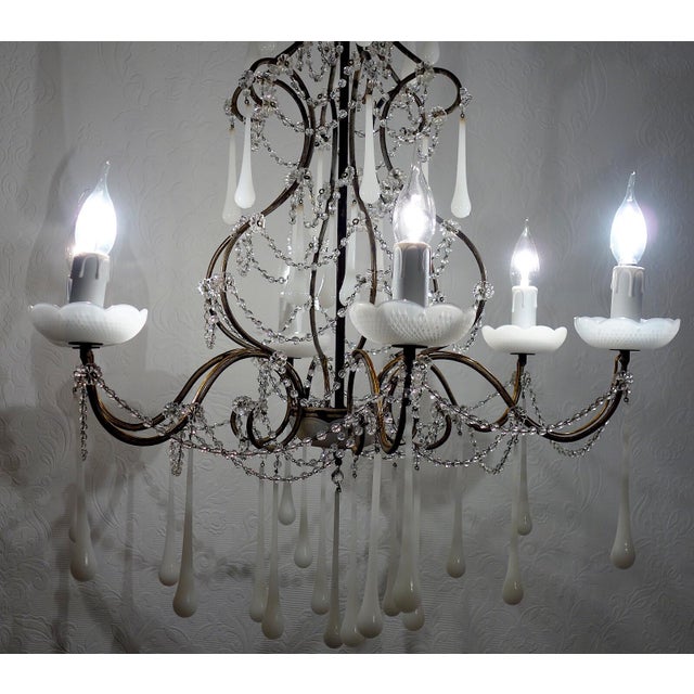 Metal and Murano Glass Six-Light Drop Chandelier, 1950s For Sale - Image 10 of 11