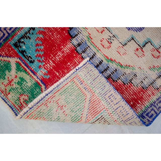Textile 1980s Hand Knotted Turkish Rug. Floral Colorful Small Area Rug, Bath Mat, Kitchen Decor 2'2" X 4'5" For Sale - Image 7 of 13