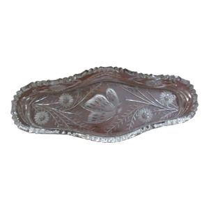 Early 1900s American Brilliant Period Cut Glass Crystal Butterfly Design Celery Dish Bowl