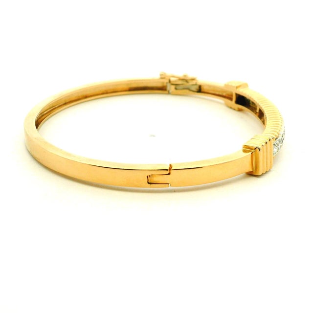 Vintage 14k Gold Diamond Hinged Bangle Bracelet For Sale - Image 4 of 12