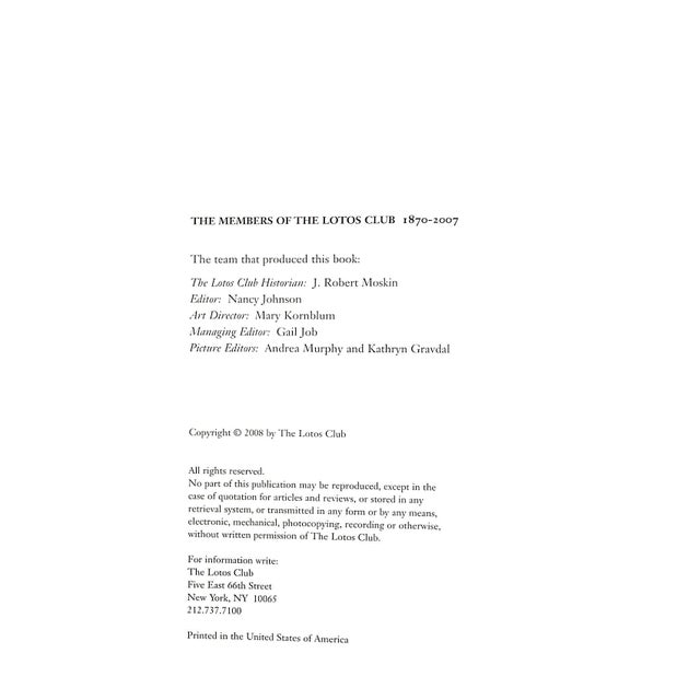 Traditional "The Members of the Lotos Club 1870 Through 2007" 2008 Johnson, Nancy [Editor] For Sale - Image 3 of 16