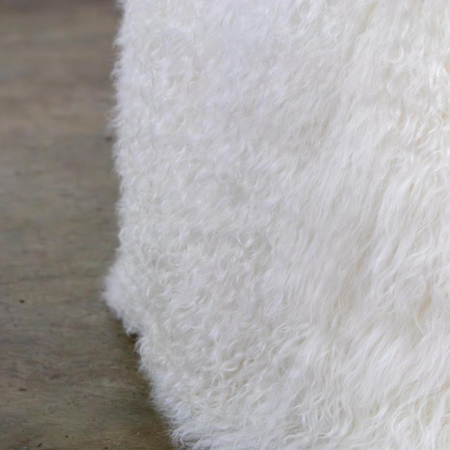 Late 20th to Early 21st Century Modern Square Ottoman or Pouf With White Mongolian Sheepskin For Sale - Image 12 of 18