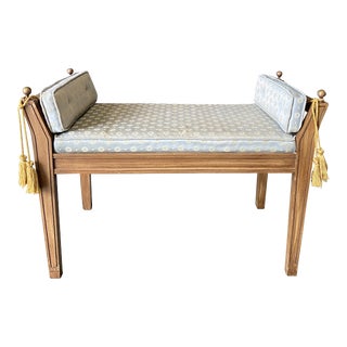 Vintage Hollywood Regency Bench With Brass Finials For Sale