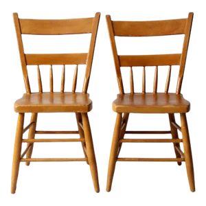 Antique Plank Seat Chairs Pair
