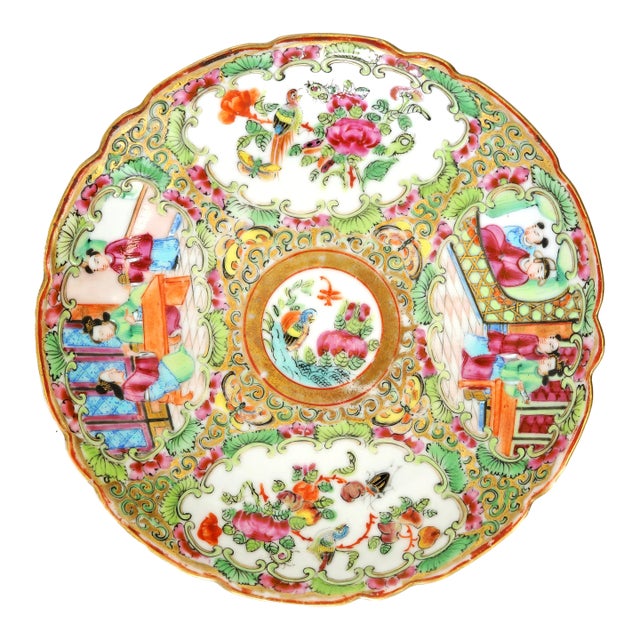 Antique Chinese Rose Mandarin Porcelain Dish c.1850 Hand Painted Famille Rose 5.5" For Sale